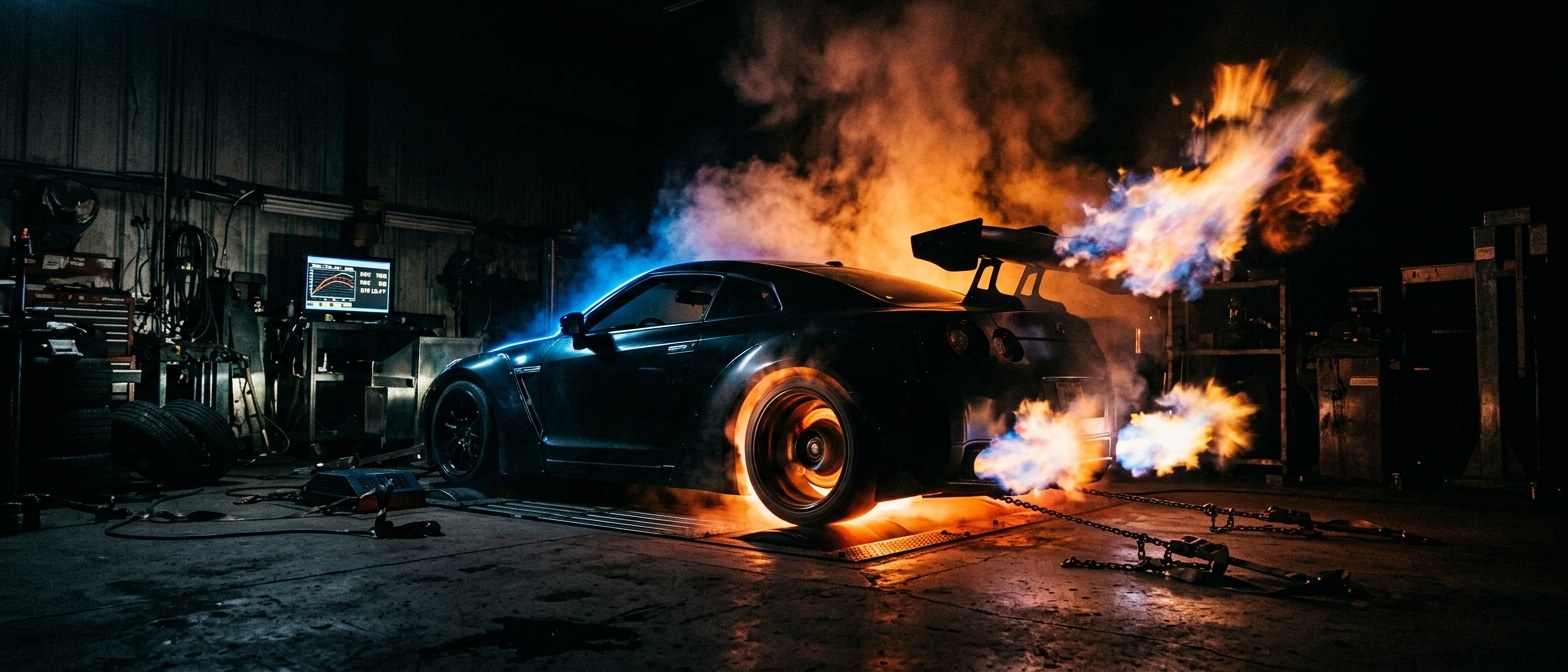 Tuned car making power on a dyno